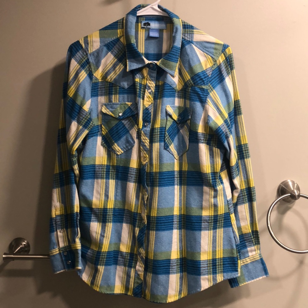 Pearl snap flannel.